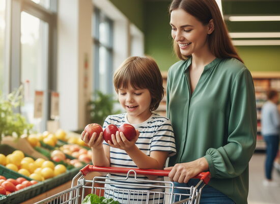Mutter mir ihrem Kind beim Einkaufen - Zahlenverständnis im Alltag fördern: Mathe ohne Stress